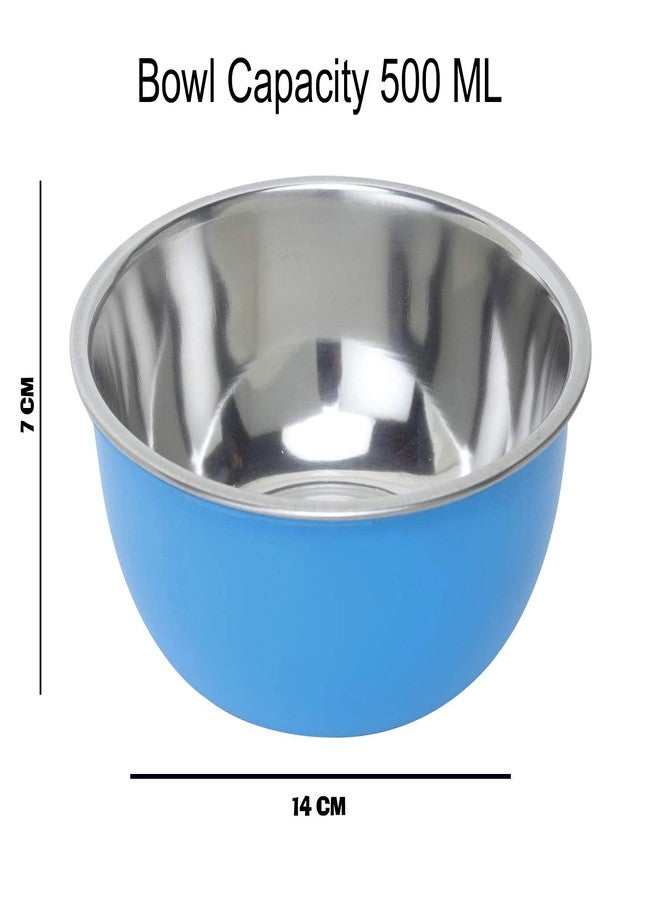 Zaib Microwave Safe Stainless Steel Euro Bowl with lid for Food Storage, Snack Serving, Snack Storage, Pack of 4 Capacity 500 ML Each (Blue Color - 500 ML 4 Pcs) - Image 4